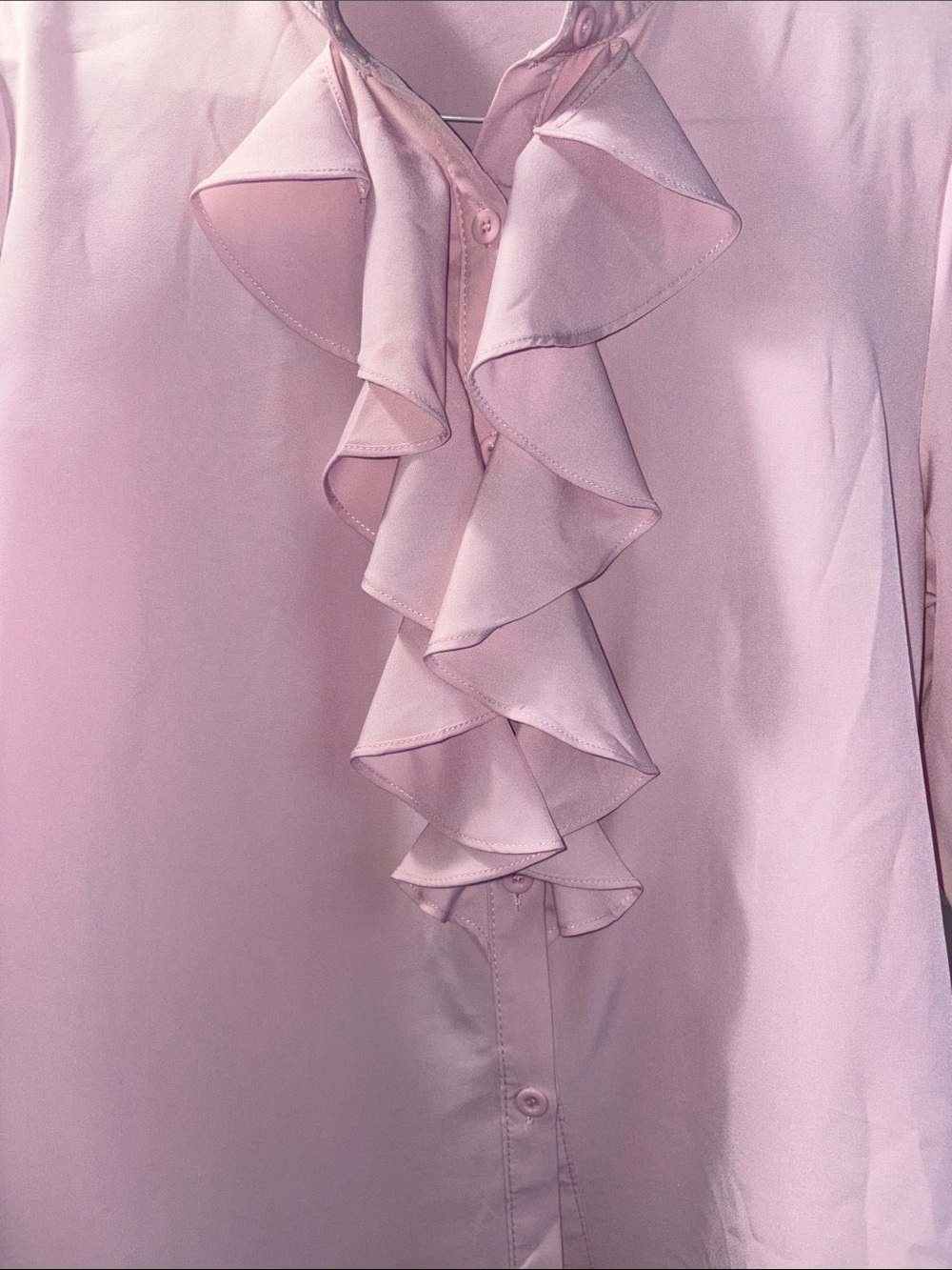 Light Pink Ruffle Front Button-Down Blouse - Picture 3 of 4